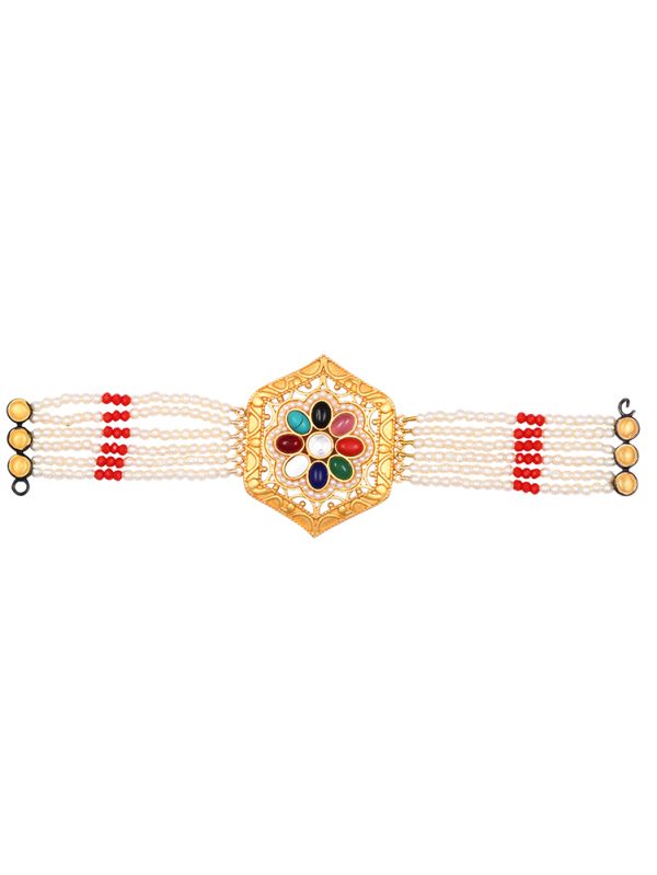BRACELET IS STYLED WITH VIBRANT COLORS OF NAVRATNA THAT LOOK REGAL