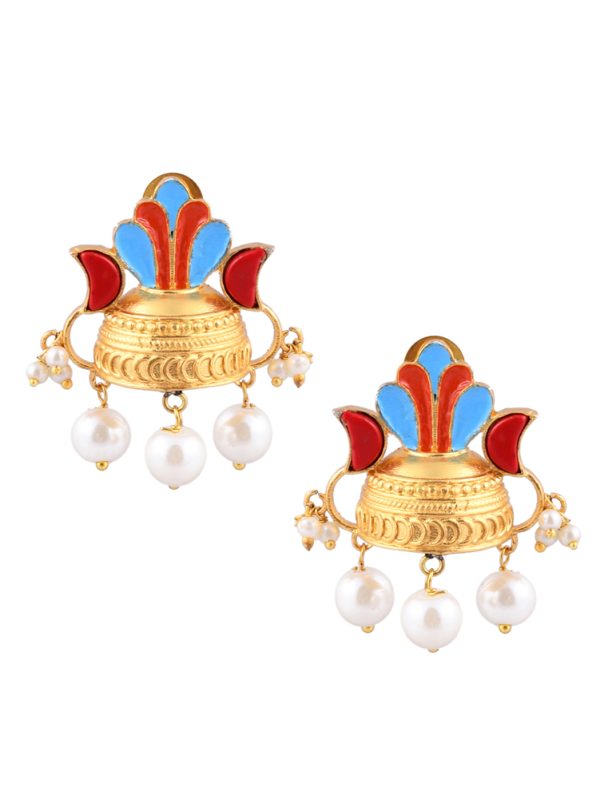 Dome Shaped Enameled with Stringing of pearls hanging Drops & Danglers.