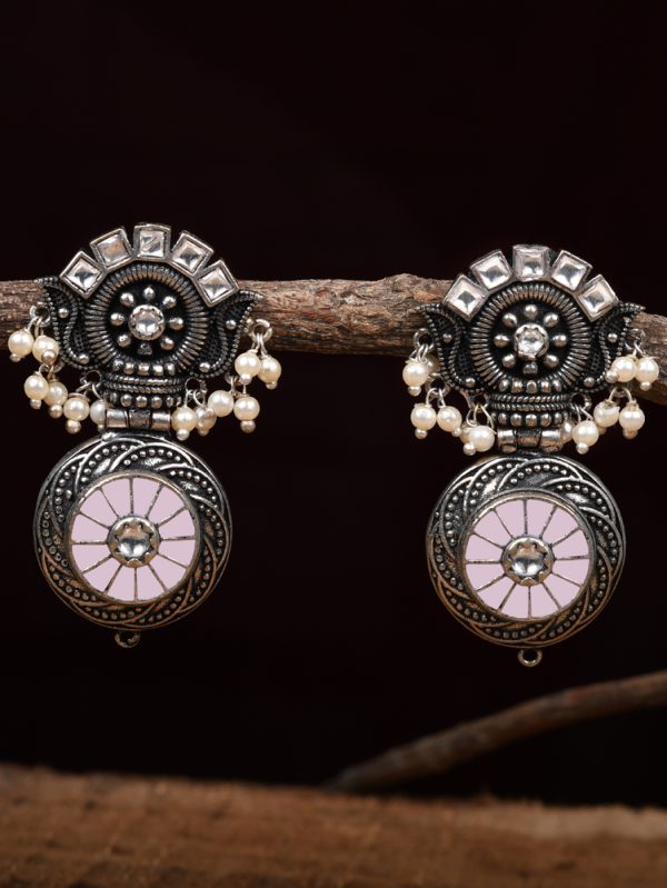 Oxidized Dangle Polki & Enamel craftmanship styling  Drops & Danglers.
