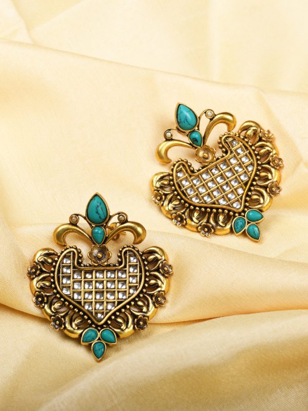 Gold plated initiate Masterpiece of polki studded & handcrafted  with Dressing of  turquoise stone Earring Set.