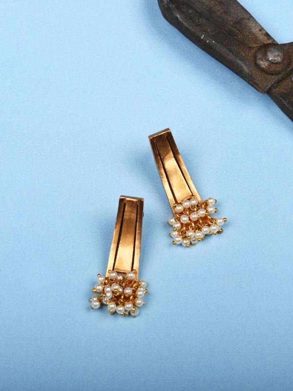 Stunning gold plated styling and dressed with multiple pearls Stud Earring.