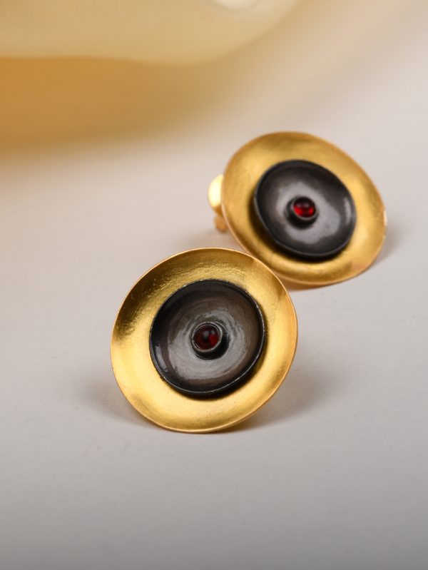 Gold plated fresh vibes & modern soft lookwith two tone enhanced by Red tourmaline Stone  Stud Earring.