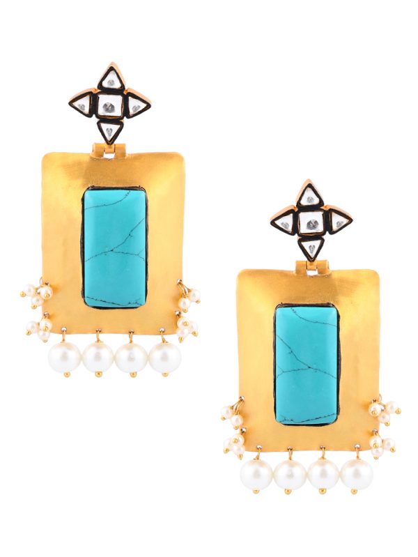 Initiate Turquoise, Pearl & Polki stone with handcrafted finish Drops & Danglers.