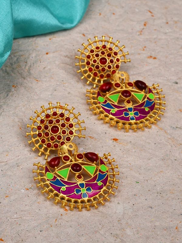 Enamel style with White Onyx specially designed for women and girls for festive/occasions as Chandbali Earring.