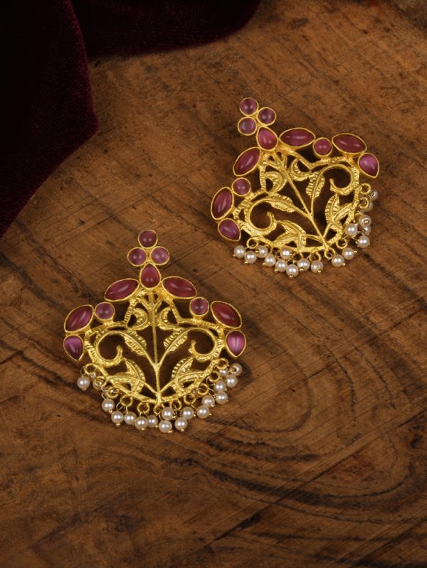 Presenting Rajasthani Handmade Textured Red Glass Stone stylish stud dangle Stud Earring.