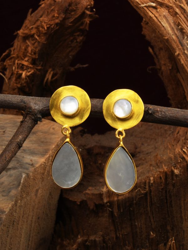 Gold plated Dangle Drop Earring with Mother of Pearl  Earring Set.