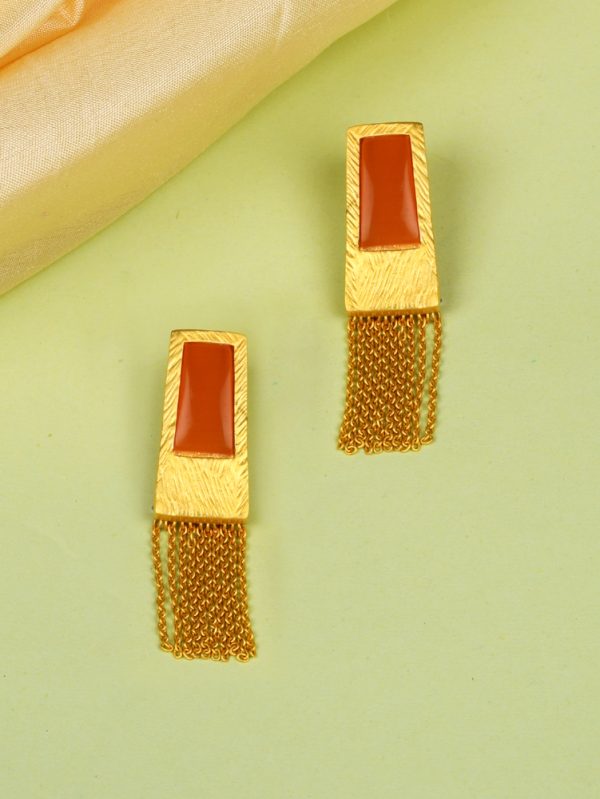 Charming Red Coral stone with texture gold plated tassel earring Drops & Danglers.