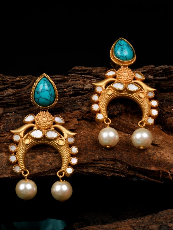 Exclusive Designer MOP & Turquoise Studded Earrings  Drops & Danglers.