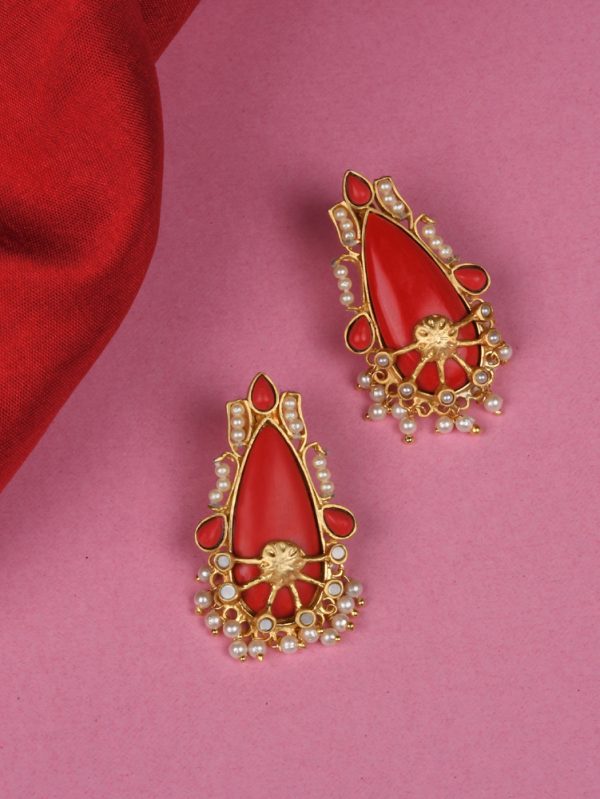 Presenting fascinating stimulated Pearl stylish red coraL Stud Earring.