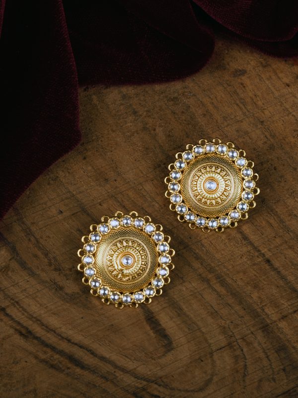 Gold plated Indian Classic Contemporary Stud Women White CZ  Earrings.