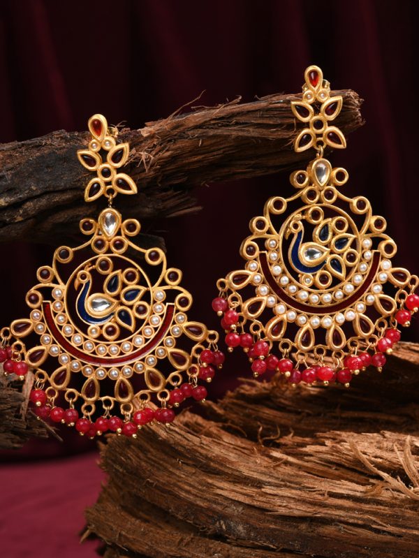 Peacock chandbali with pearl, red beads & blue stones make exclusive.