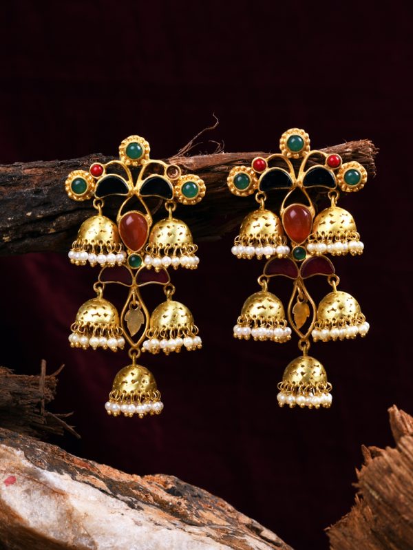 Our latest collection is a true master piece with multiple jhumki's & colour stones.