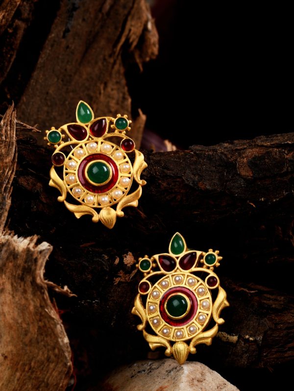 gold plated stud crown style with colour stones & pearls, ideal for wedding ,anniversaries .