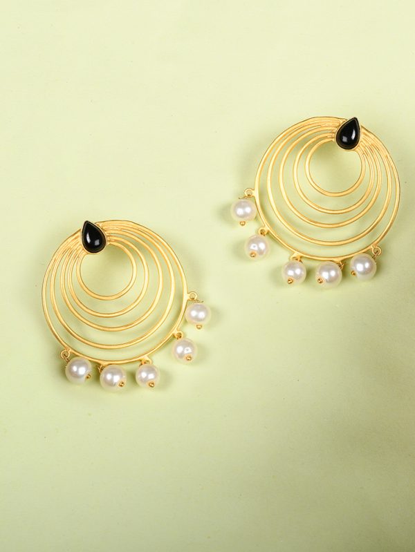 Gold plated Earwire Hoop Earrings with black Onyx & pearls.
