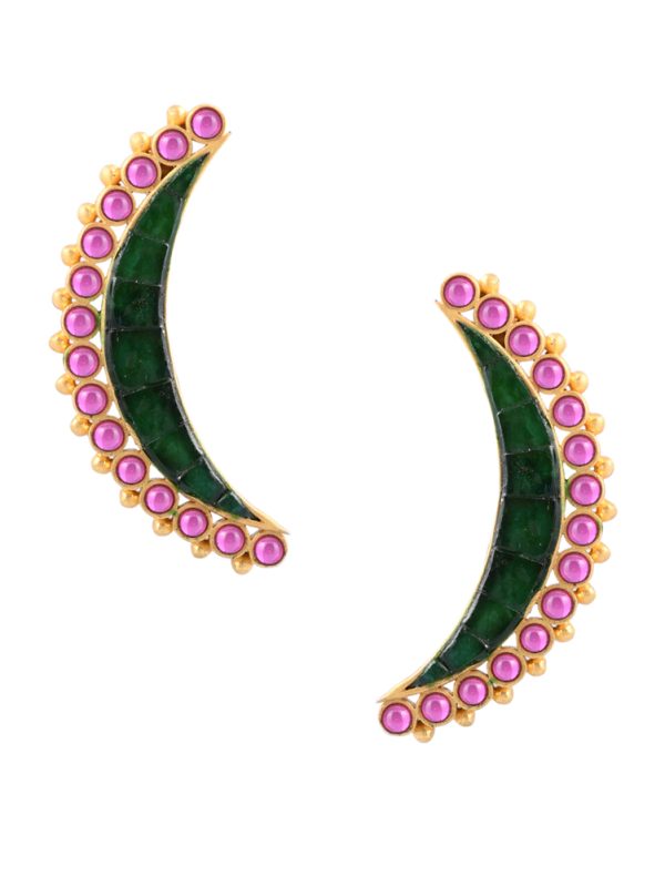 Bckon a divine allure with this moong style cuff earrings .