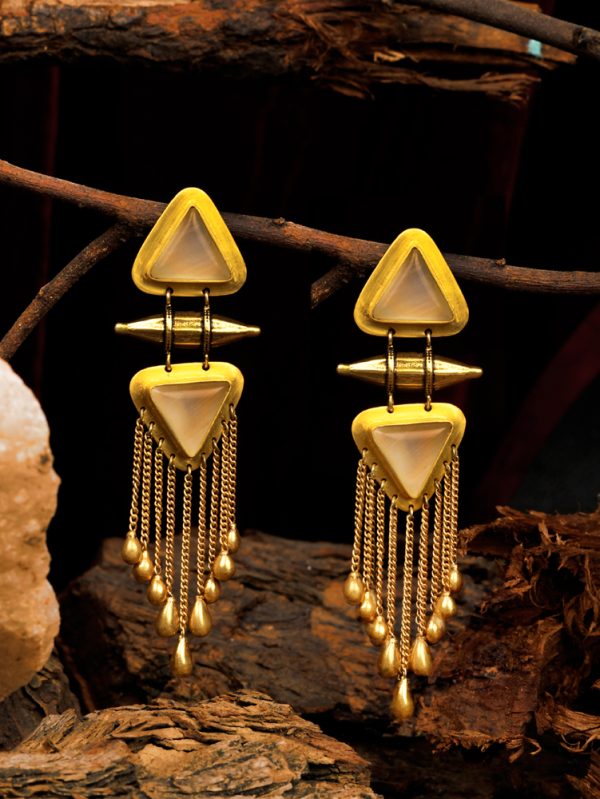 Triangulous Tassel Earrings with White Moon Stone.