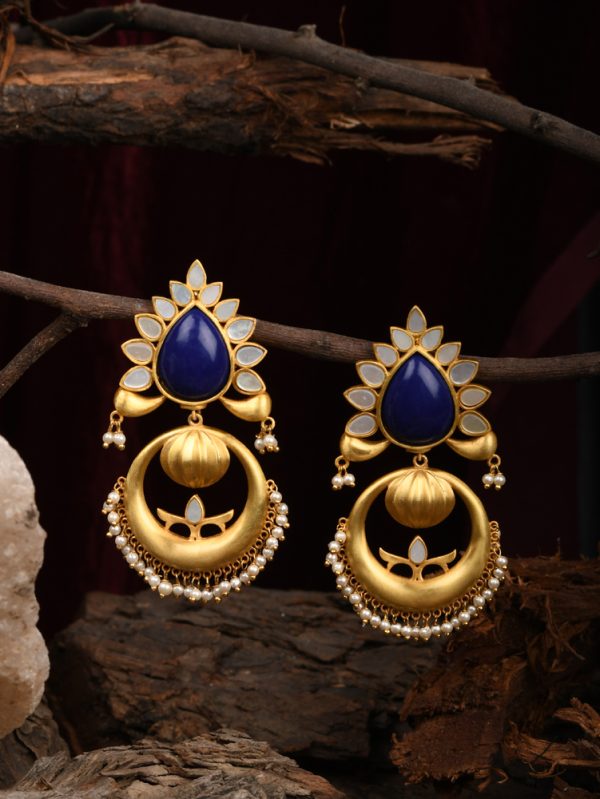 Earrings with good look & Excellent Plate Finish with Blue Colour Stone and Mother of Pearl.