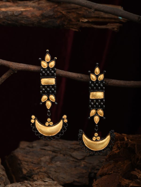 Antique Earrings with chandbali and Dangle long Earrings in Two Tone.