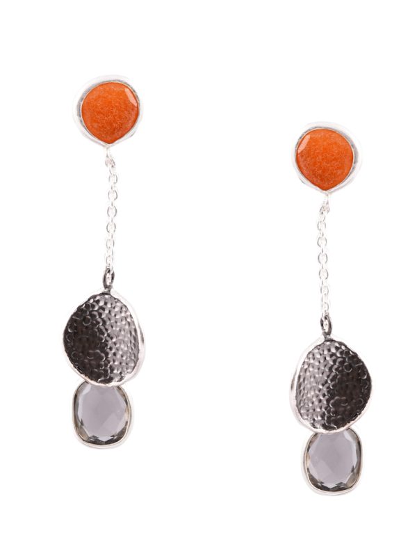 Earrings have Textured Orange Colour Glass Stone with the Smokey & stamping look.