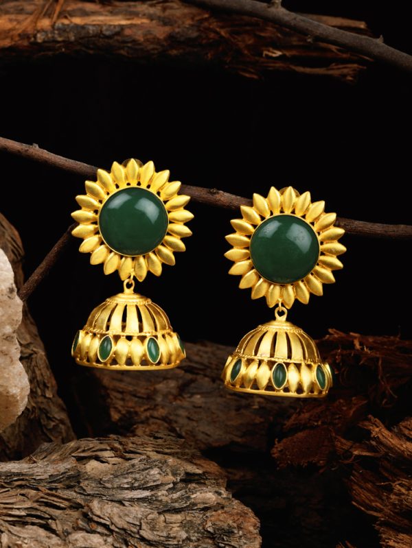 Matte Finish with Jhumka having Floral Green Colour Stone Studded.