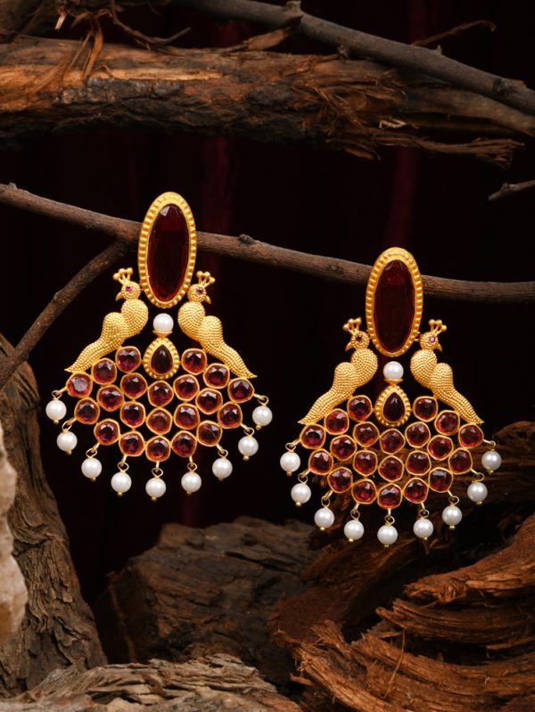 Buy best wear best Earrings Styled with Red and Pink Colour Stones.