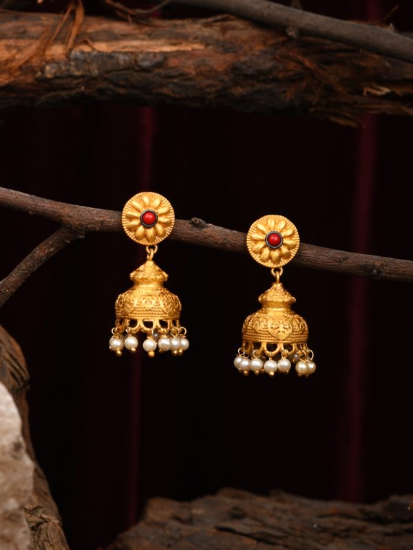 Earrings with stylish Jhumka Beautifully crafted with Floral Stud.