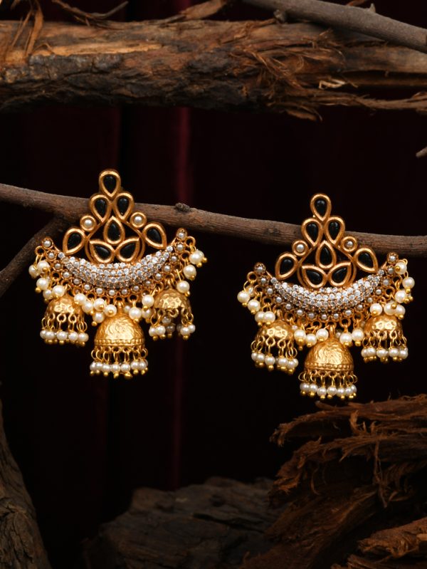 Black Onyx and White CZ Styled up to give in extra look to Ear with Jhumka.