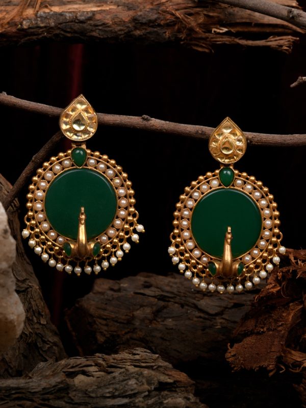 Bold and Beautiful Peacock style dangle with Green Stone.