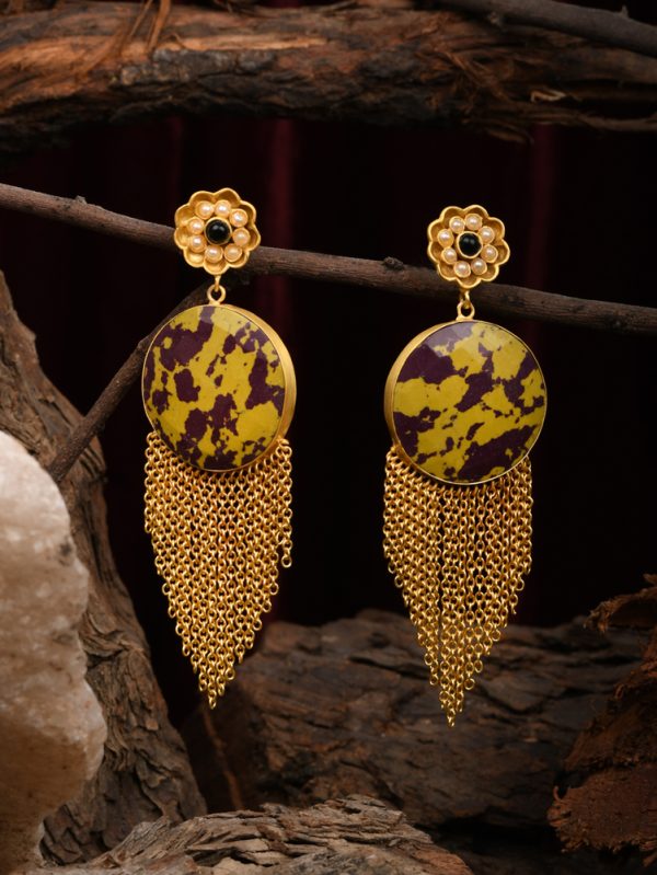 Tassel Earringss Studded with synthetic Stone & floral Stud.