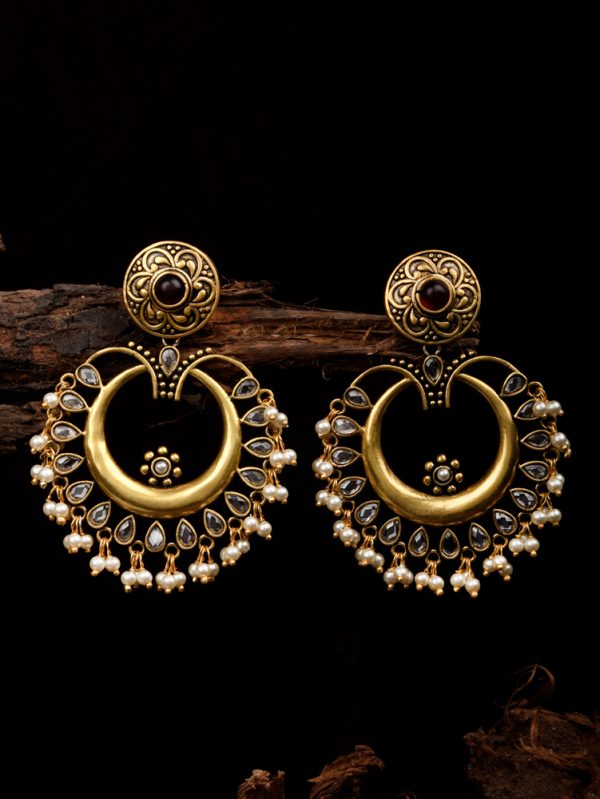 Striking ChandBali look Earrings with Red Stone & Polki.