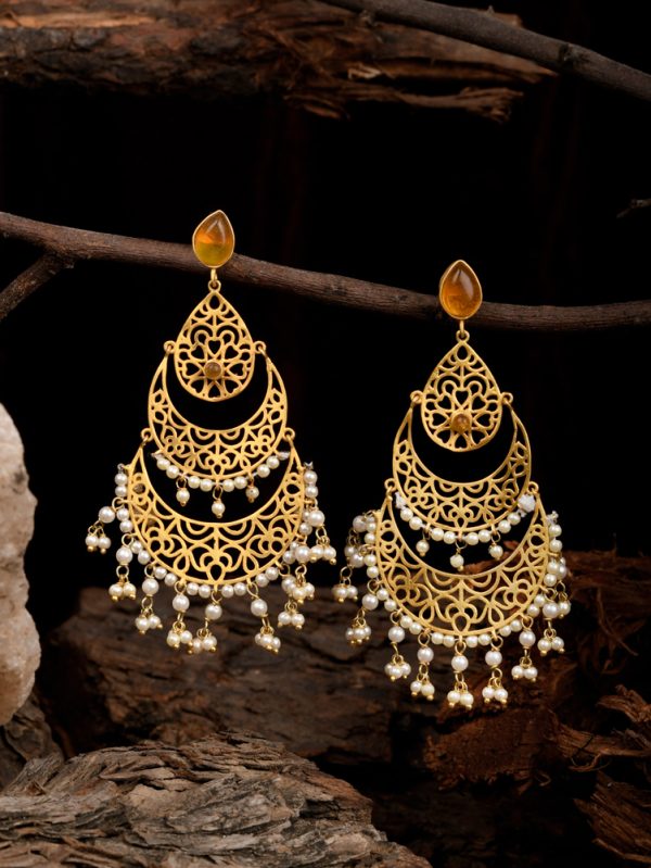 Beautiful ChandBali long Earrings set with filigree and peach MoonStone.