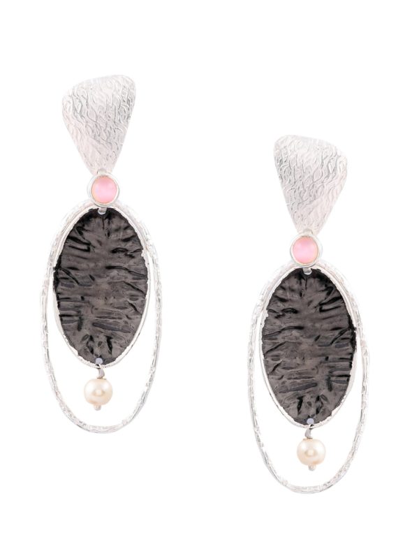 Two tone stamping look Earrings with Pink Stone.