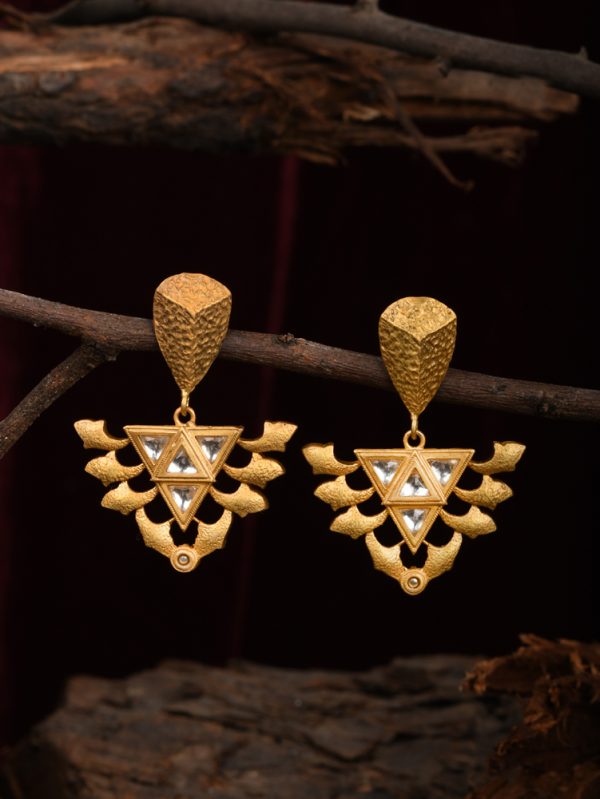 Designer dangle Earrings with Polki and Texture.