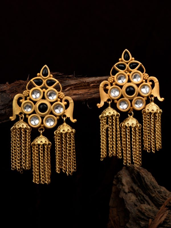 Antique look Earrings with floral look having black Onyx and Polki.