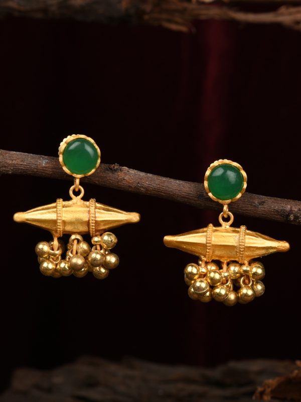 Sophisticated Green Stone style Stud with Golden ball hanging.