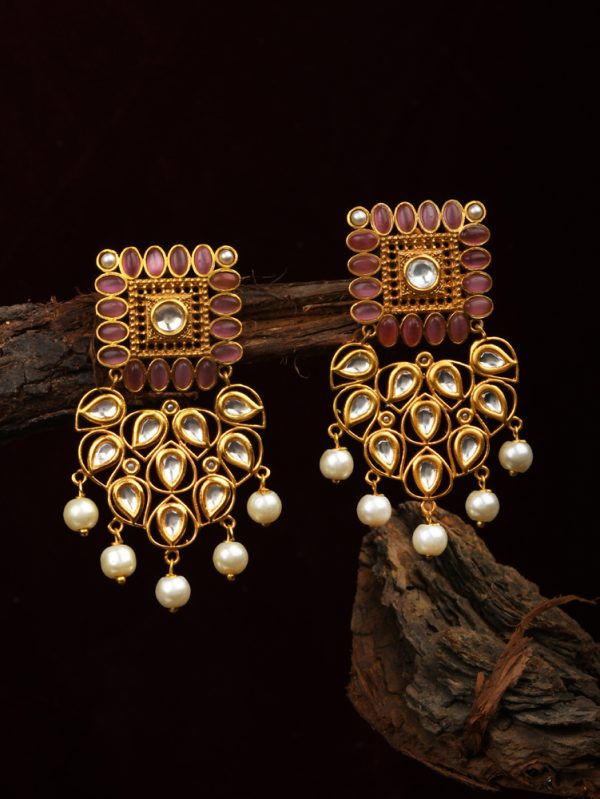 Adorable Earrings with Polki and Pink MoonStone Gold Plated.