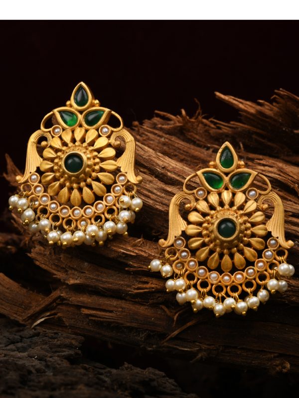 Earringss handCrafted with Green Stone & Fresh water Pearls for perfection.