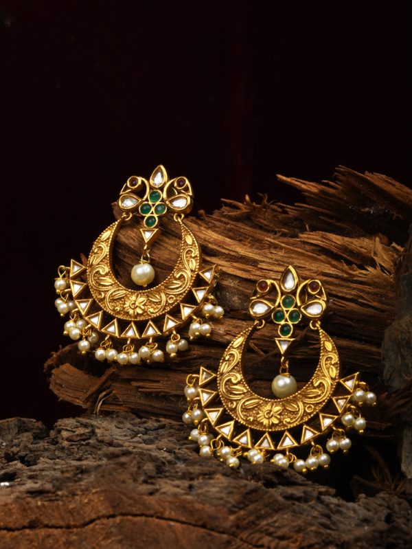 ChandBali with sparkling Texture with Red and Green Stone.