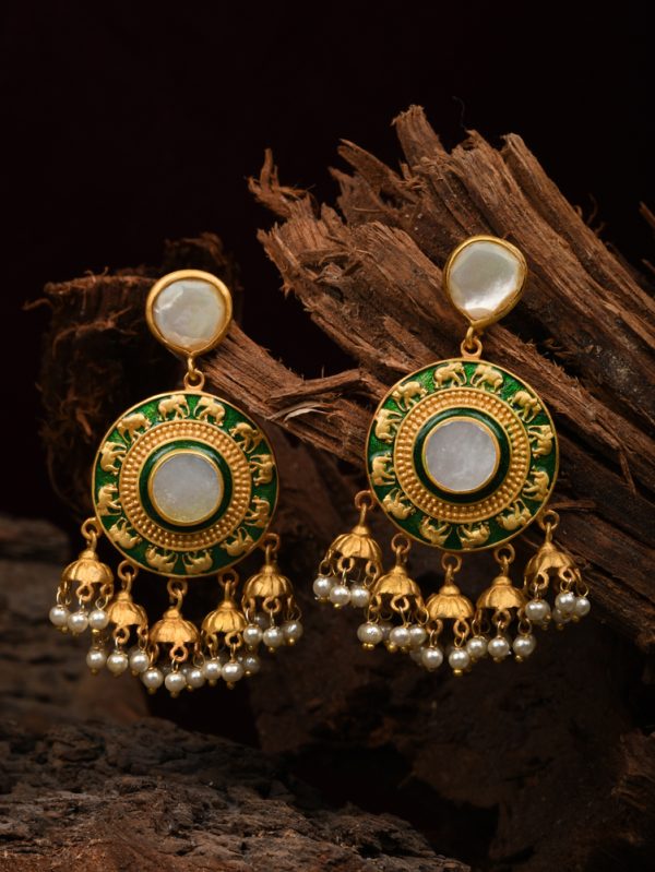 The dazzel of enamel with Elephant styling & Jhumka with Mother of Pearl Stone.