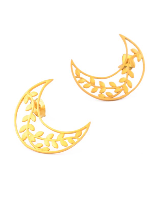 Earrings adorned with Moon style with Leaf Pattern.