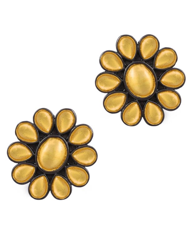 Gold Plated Two tone Oval Pear  New Piercing Indian US 18k Matte Women Gift Partywear Stud Earrings.