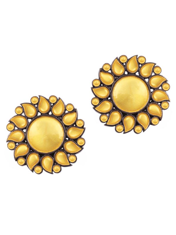 Gold Plated Two tone Oval Pear Indian US 18k Matte Women Gift Party Stud Earrings.