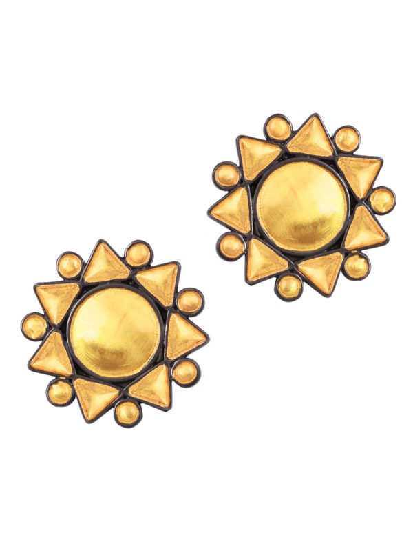 Gold Plated Two tone Triangle Pear New Piercing Indian US 18k Matte Pakistani Women Gift Partywear Stud Earrings.