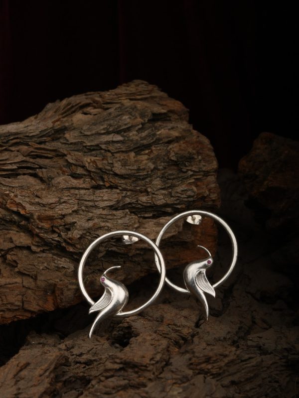 Silver Bird Round New Piercing Indian US 18k Pakistani Women Gift Partywear Stud Earrings.
