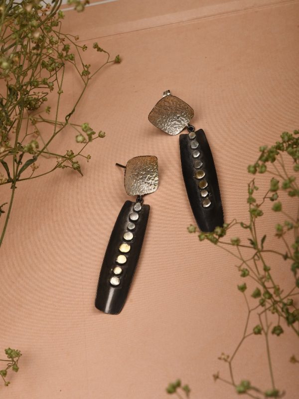 Black Silver Two Tone Long US Indian  Women Handcrafted Indian US Earring Set.