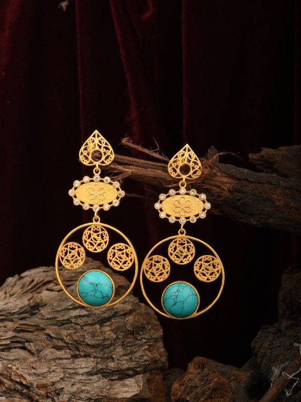 Designer Enamel Gold Textured New Traditional Piercing 18k Turquoise Indian Pakistani US Ethnic Antique Women  Earrings.