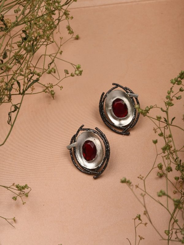 Heritage Red Two tone Royal Pair Crafted Gold-plated 18k Texture Traditional Festival Women Jewelry Earring .