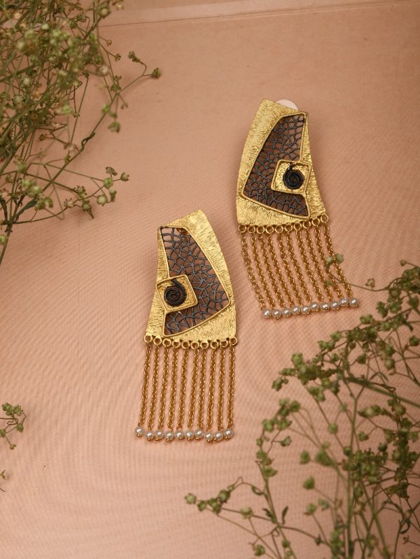 Gold Textured 18k New Textured Piercing Turquoise Indian Pakistani US Ethnic Tassel Women Earrings.