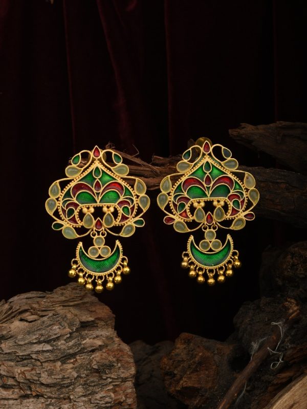 Designer Chandbali 18k Enamel Gold White New Traditional Piercing Indian Pakistani US 18K Women  Earrings.