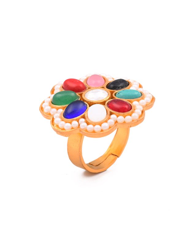 NAVRATNA RING BY JL WITH BEAUTIFUL ARTICULATION COMPLETES YOUR LOOK